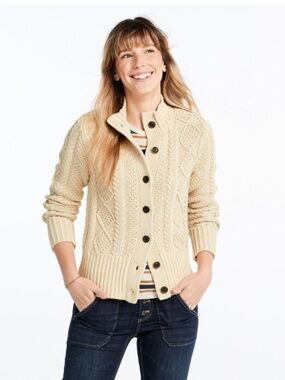 L.L Bean Women's Signature Cotton Fisherman Sweater, Short Cardigan